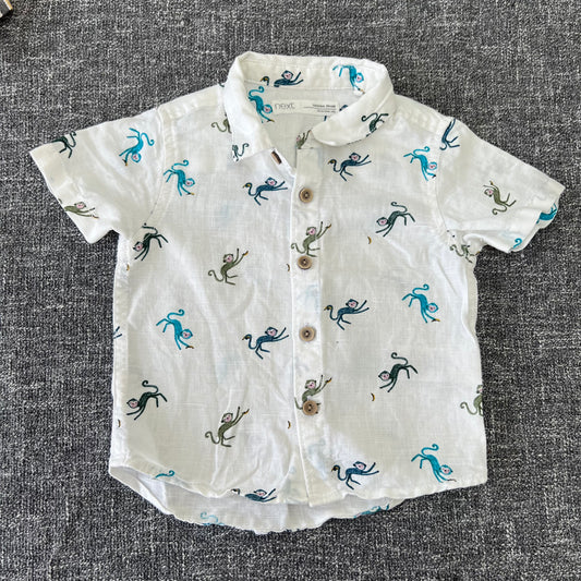 Boys 3-6 Month White Monkey Short Sleeved Shirt