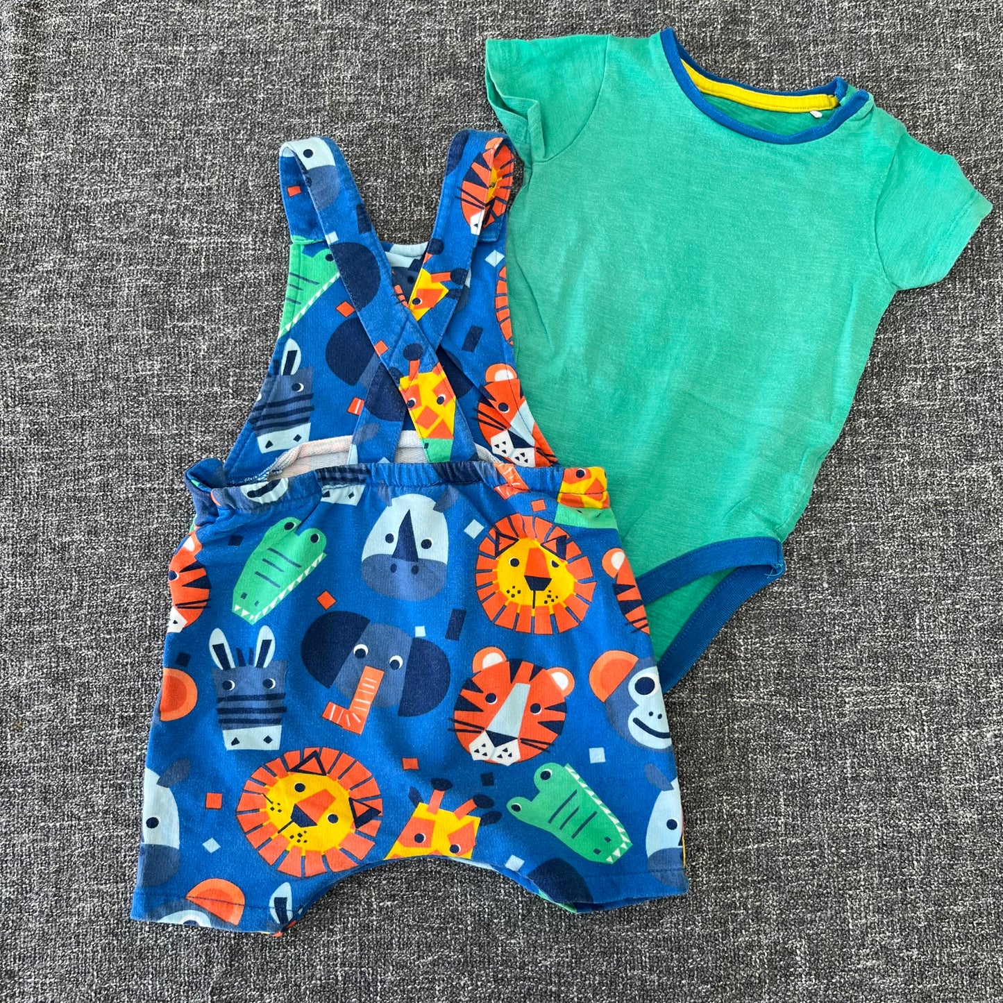 Boys 3-6 Month Summer Animal Print Dungarees & Green Bodysuit Outfit