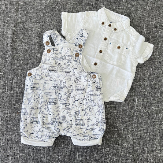 Boys 3-6 Month Summer Dungarees & Shirt Outfit