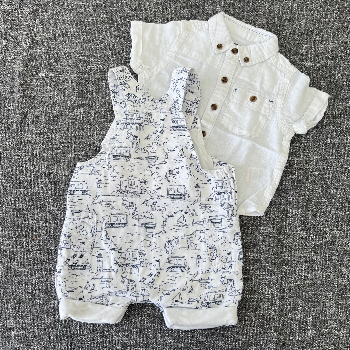 Boys 3-6 Month Summer Dungarees & Shirt Outfit