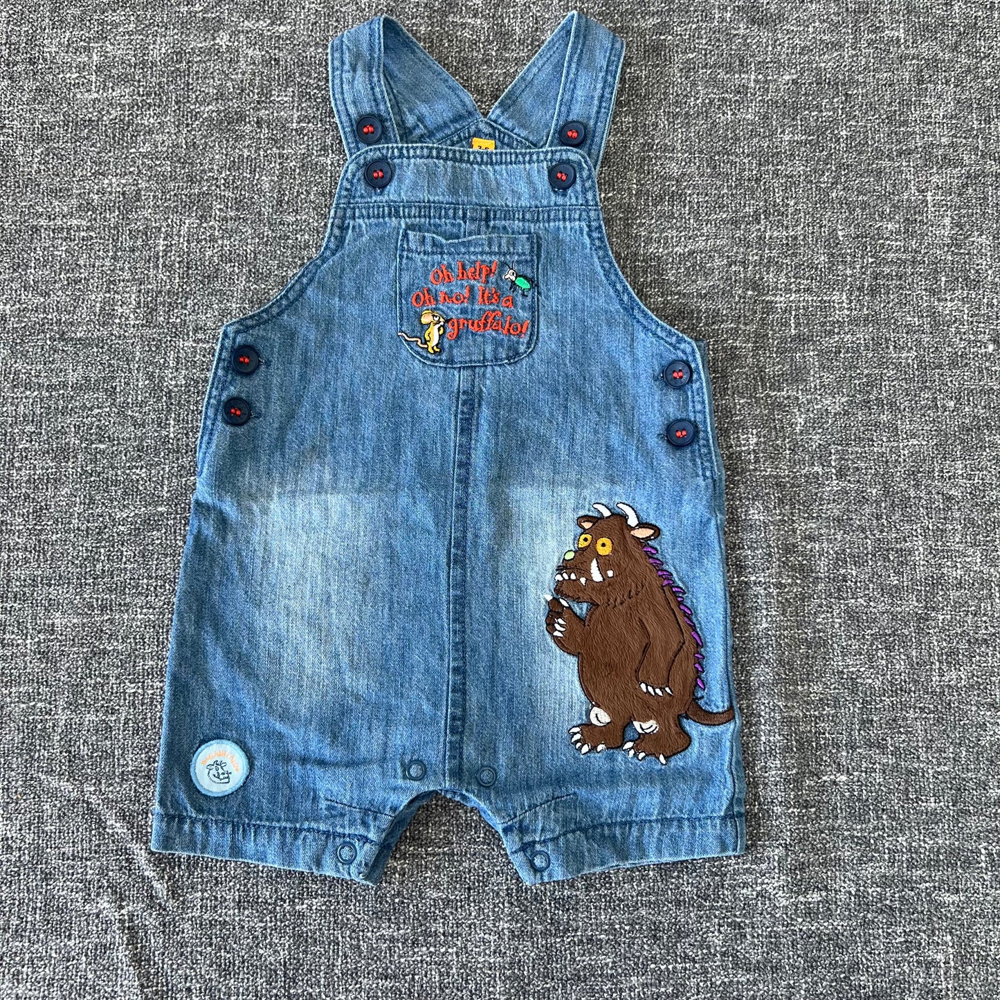 Boys 3-6 Month "Oh Help! Oh no it's a Gruffalo!" Summer Dungarees