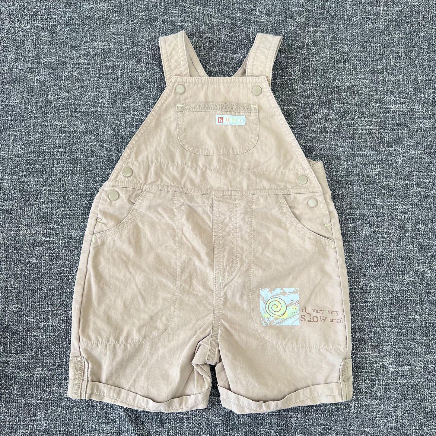 Boys 3-6 Month "A very very slow snail" Beige Summer Dungarees