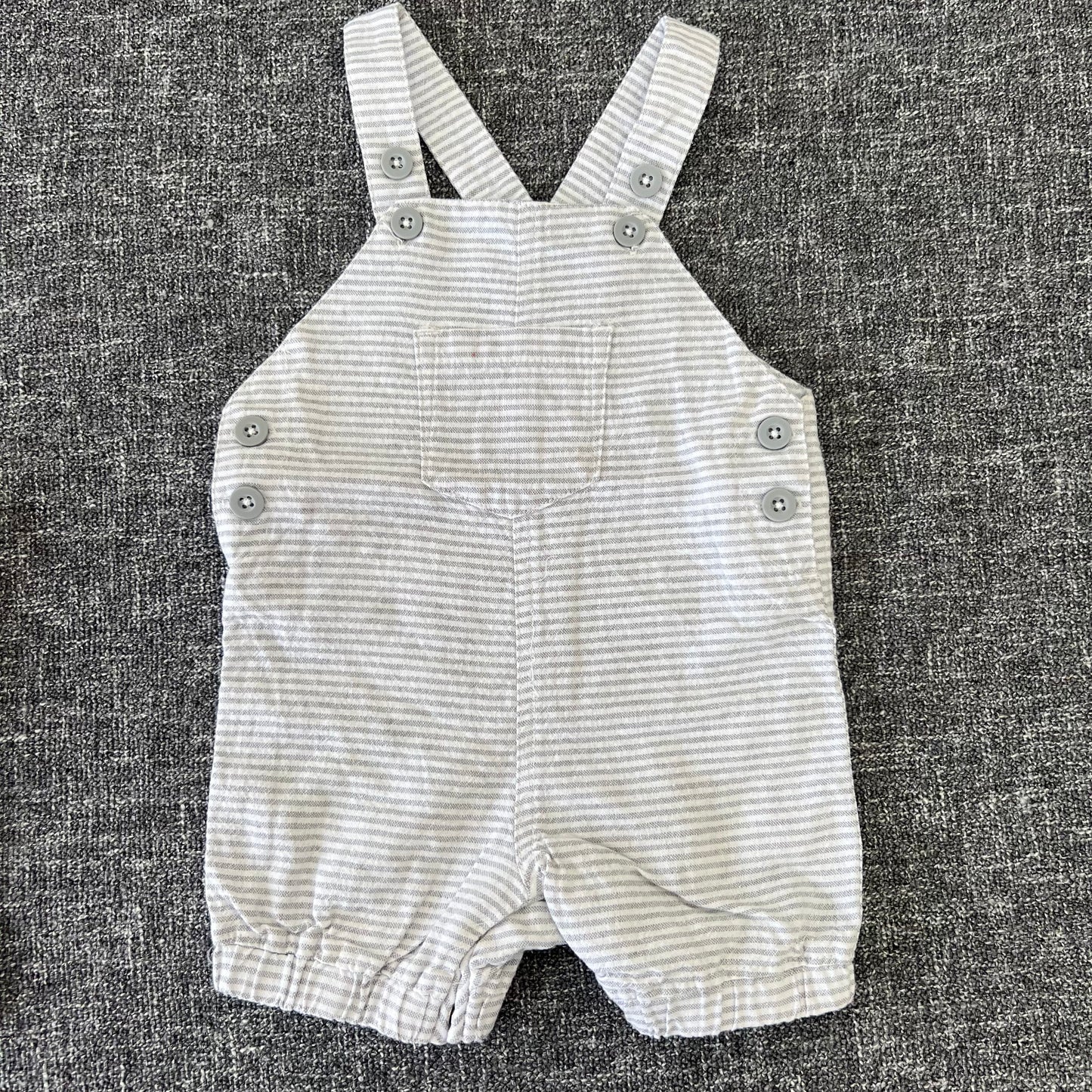 Boys 3-6 Month Grey & White Striped Summer Dungarees