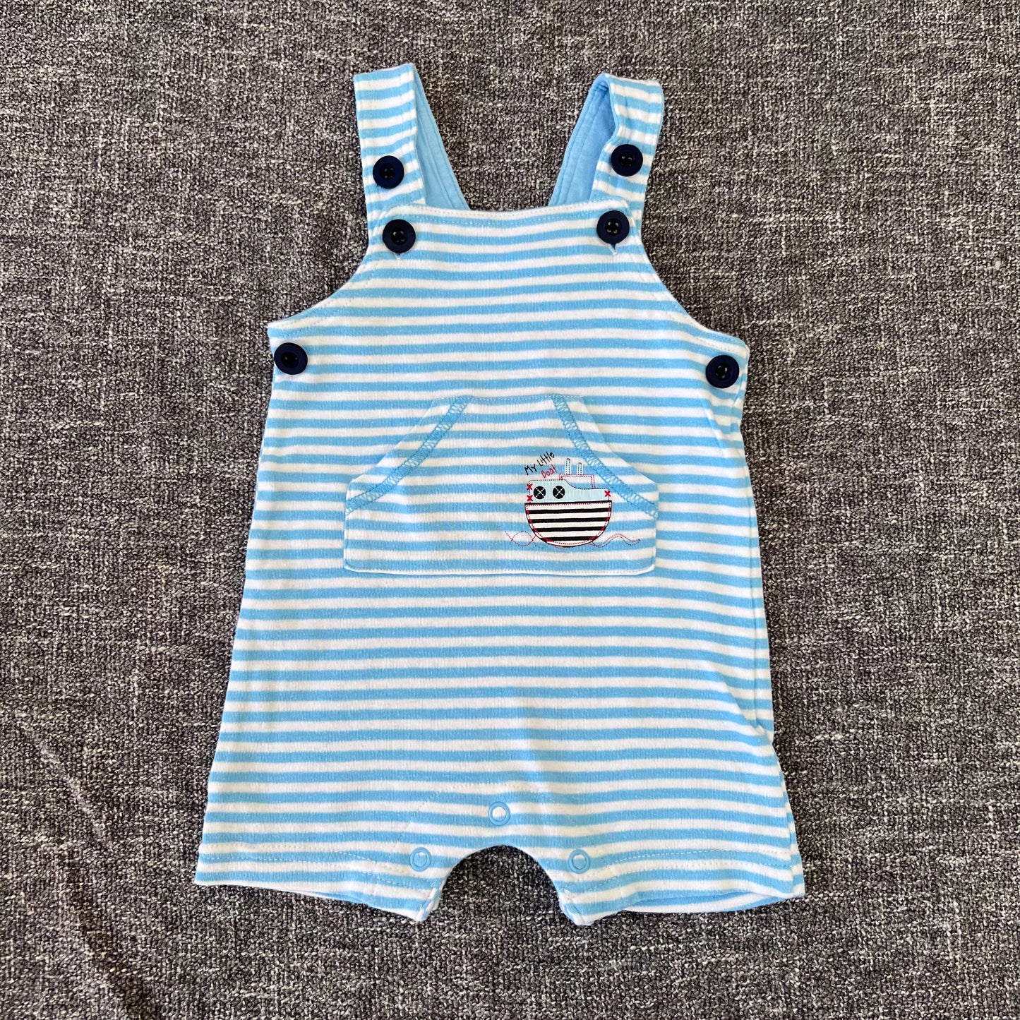 Boys 3-6 Month Blue & White Striped Summer Dungarees