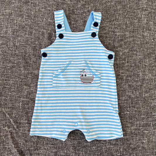 Boys 3-6 Month Blue & White Striped Summer Dungarees