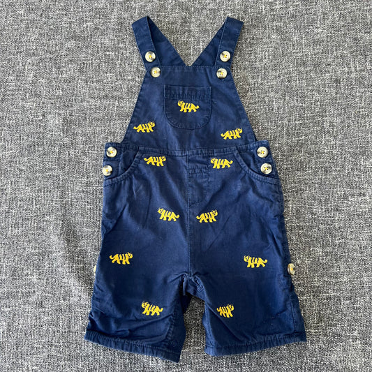 Boys 3-6 Month Blue Summer Dungarees With Embroidered Tigers