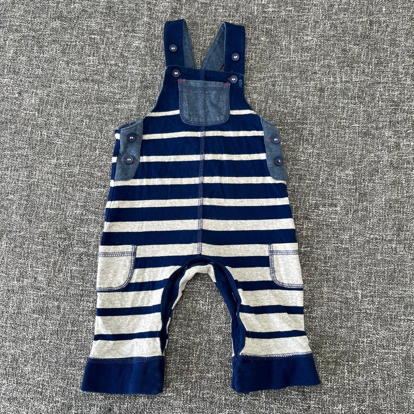 Boys 3-6 Month Blue & Grey Striped Summer Dungarees