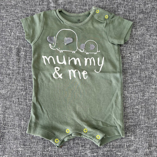 Boys 3-6 Month Elephant "Mummy & Me" Green Summer Romper