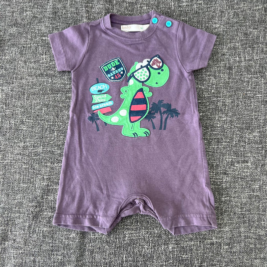 Boys 3-6 Month Purple "Dude-A-Saurus" Summer Romper