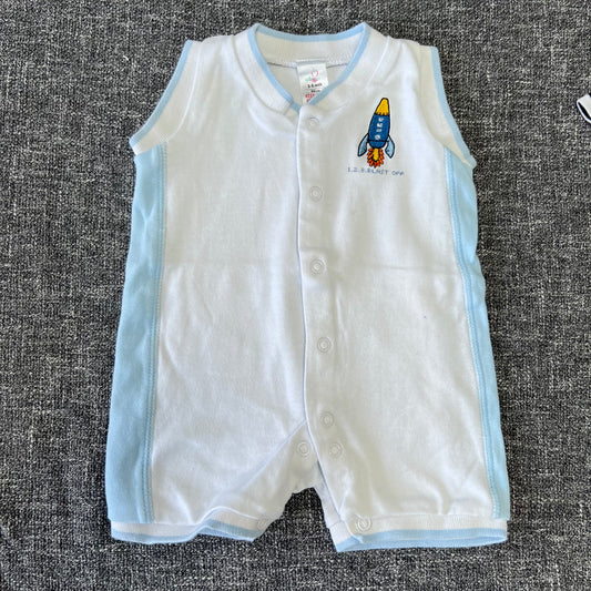 Boys 3-6 Month "1..2..3..Blast Off" White & Blue  Summer Romper