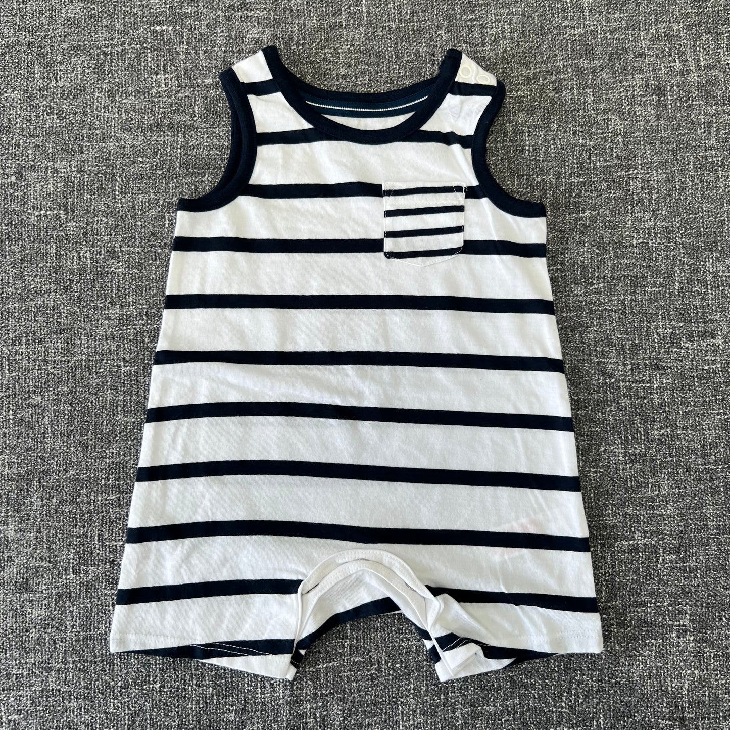 Boys 3-6 Month White & Blue Striped Summer Romper