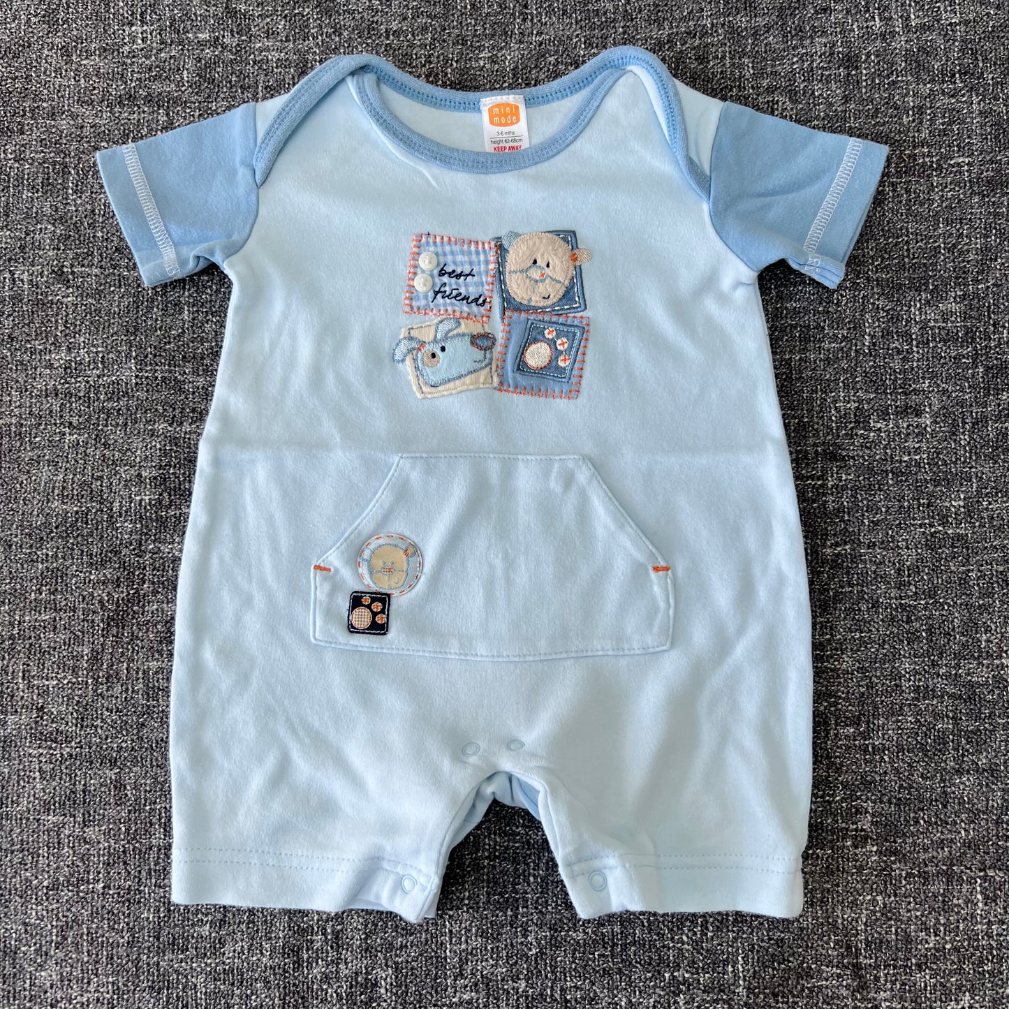 Boys 3-6 Month  Blue "Best Friends" Summer Romper