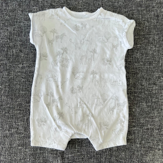 Boys 3-6 Month White Safari Animals Summer Romper