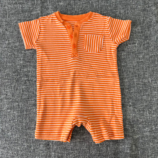 Boys 3-6 Month Orange & White Striped Summer Romper