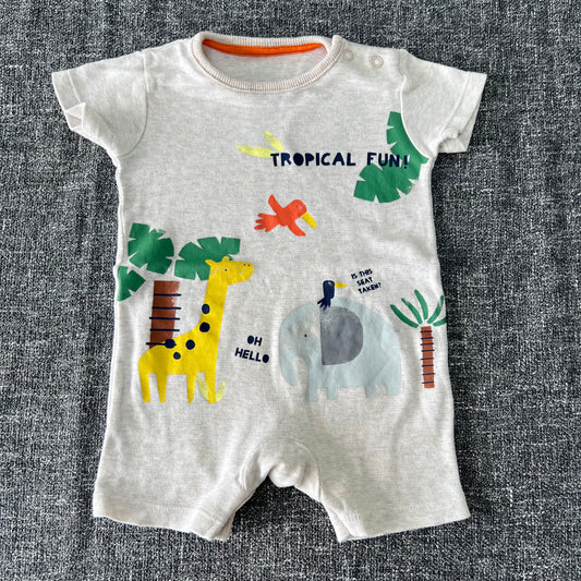 Boys 3-6 Month "Tropical Fun!" Beige Summer Romper