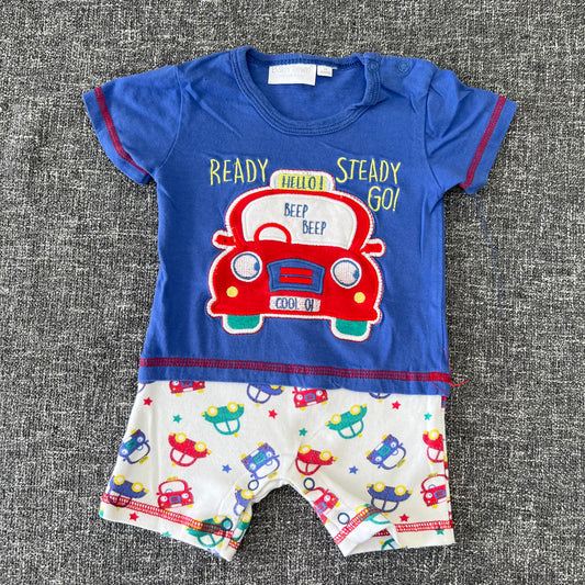 Boys 3-6 Month "Ready Steady Go" Car Summer Romper