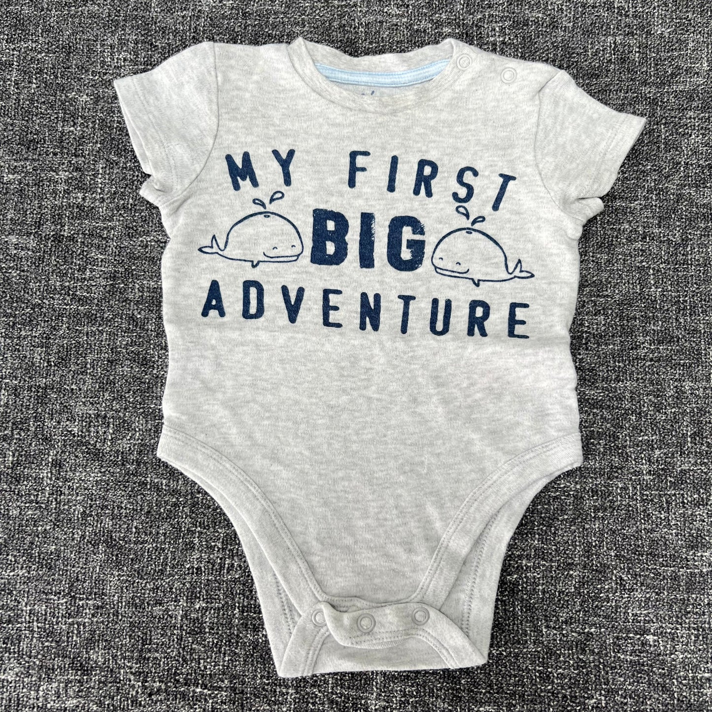 Boys 3-6 Month "My Big Adventure" Grey Short Sleeved Bodysuit