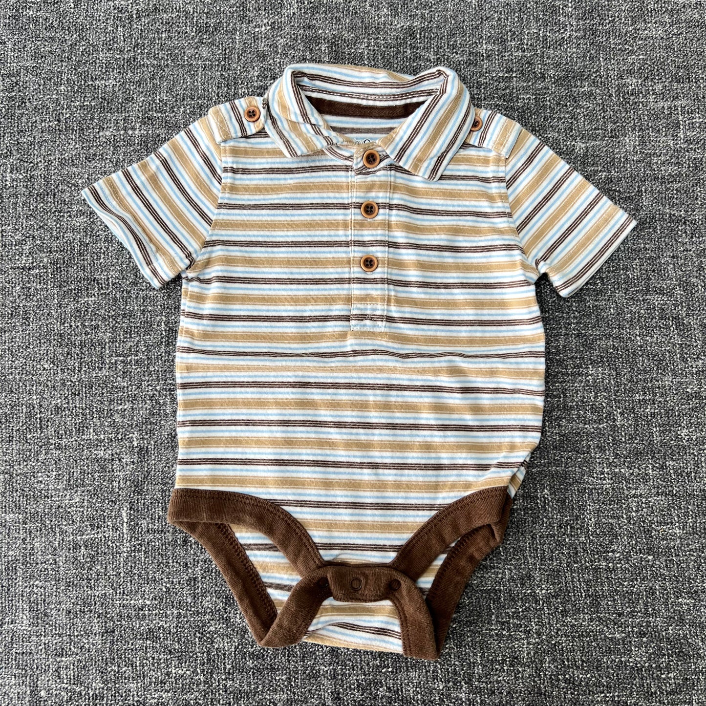 Boys 3-6 Month Brown, blue & White Striped Short Sleeved Bodysuit