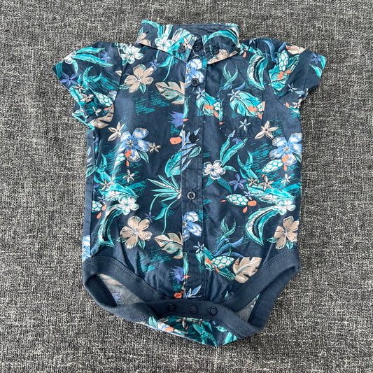 Boys 3-6 Month Tropical Print Shirt Style Short Sleeved Bodysuit