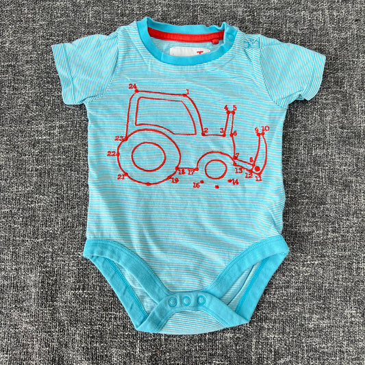 Boys 3-6 Month Turquoise & White Striped Tractor Short Sleeved Bodysuit