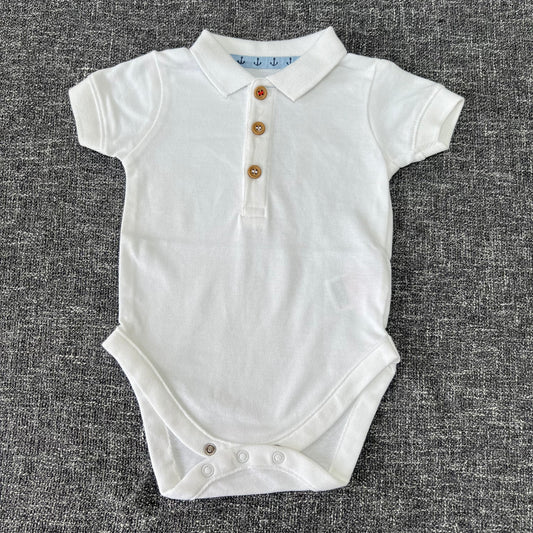 Boys 3-6 Month Plain White Polo Style Short Sleeved Bodysuit