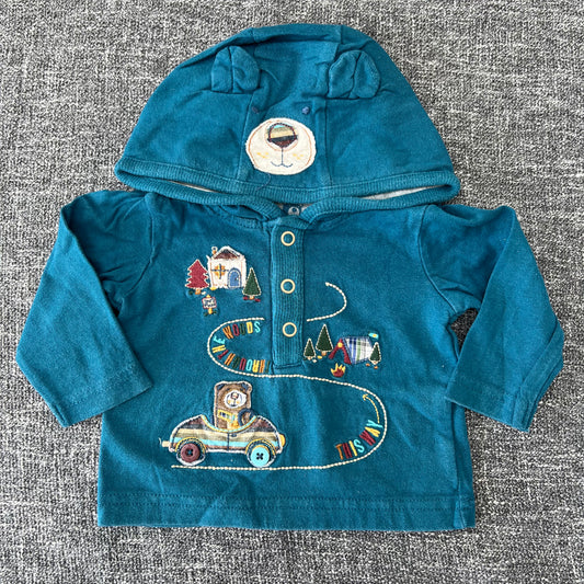 Boys Newborn Teal "This way through the woods" Long Sleeved Top With Hood