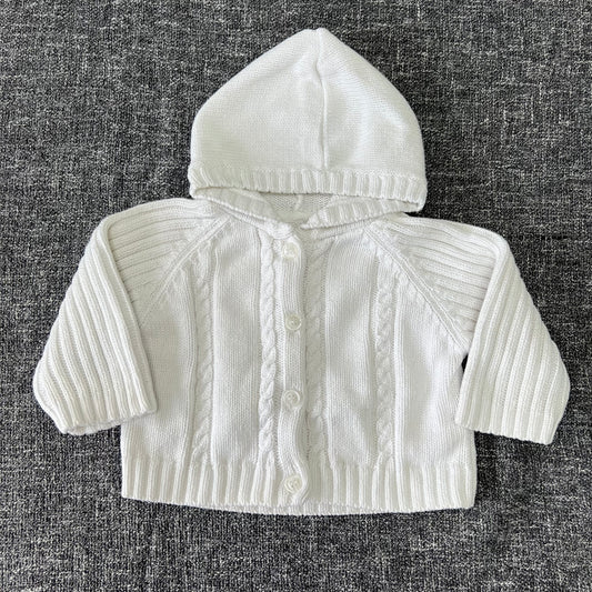 Unisex 0-3 Month Hooded White Cardigan