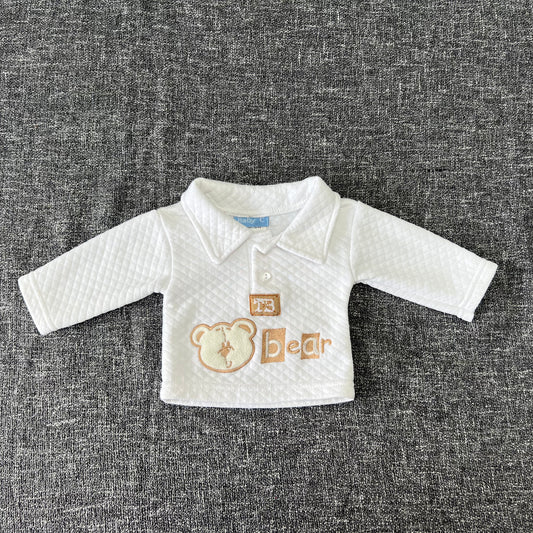 Unisex Newborn White Collared Jumper