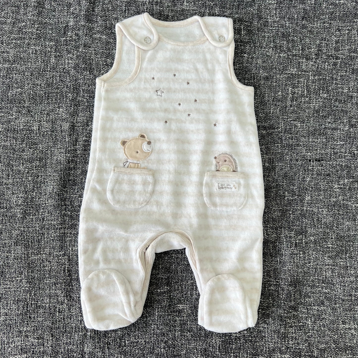 Unisex Valour White & Beige "I love you beary much" Dungarees