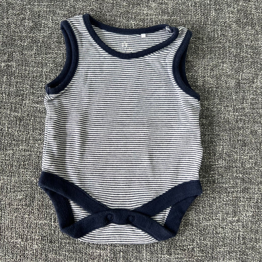 Boys Newborn Blue & White Striped Sleeveless Bodysuit