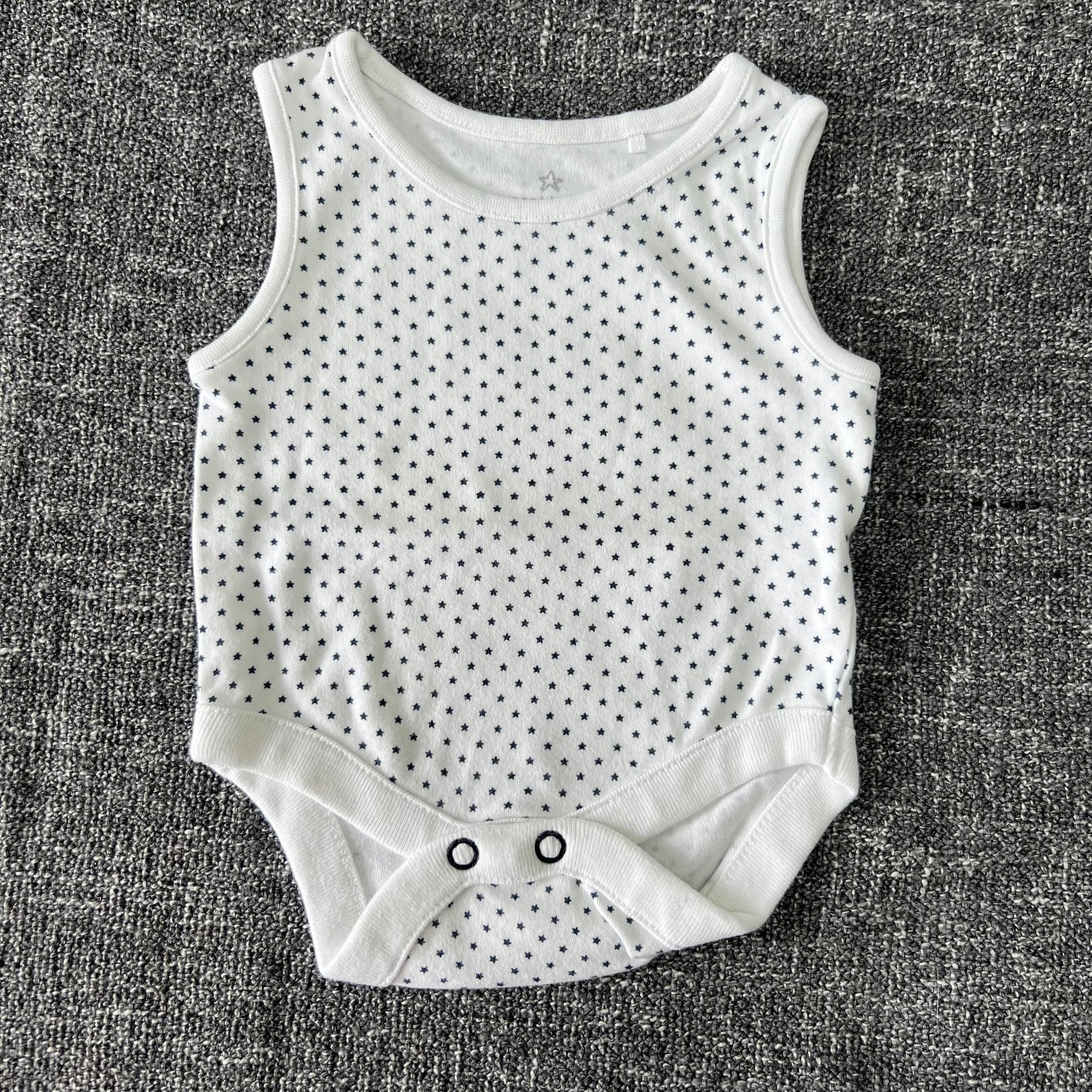 Boys Newborn White With Blue Stars Sleeveless Bodysuit