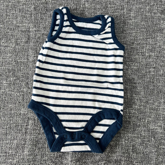 Boys Newborn Blue & White Striped Sleeveless Bodysuit