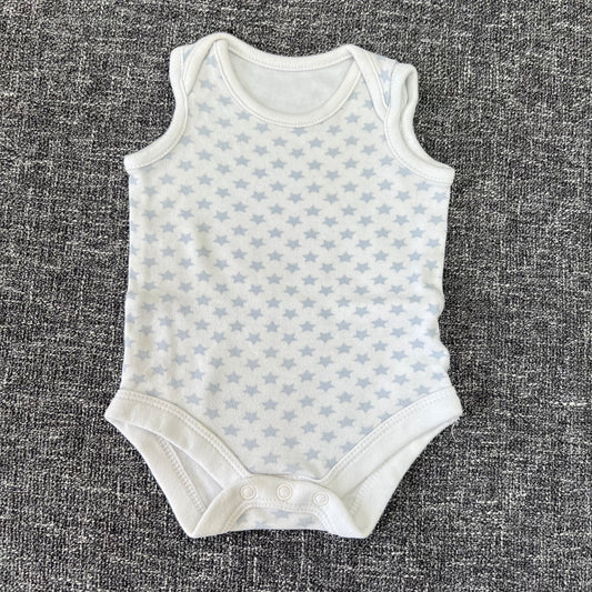 Boys Newborn White With Blue Stars Sleeveless Bodysuit