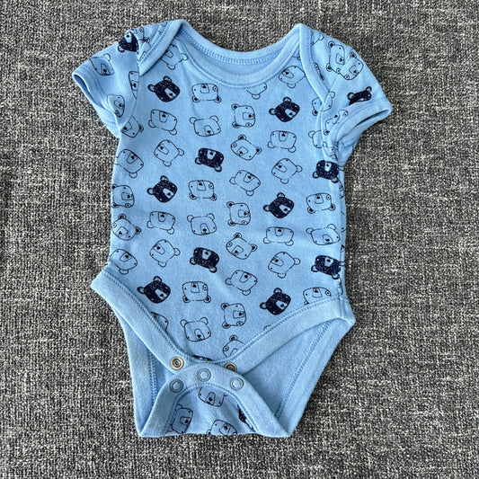 Boys Newborn Blue Bear Print Short Sleeved Bodysuit