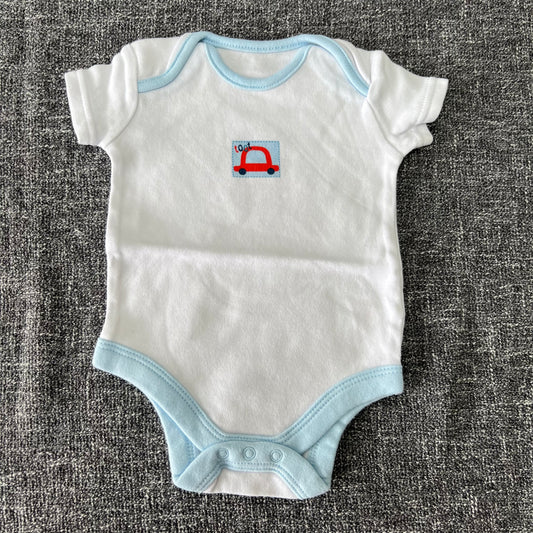 Boys Newborn White Car "Toot" Short Sleeved Bodysuit