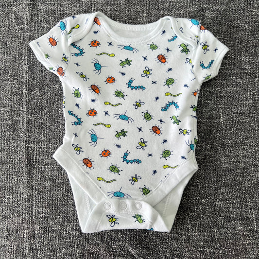 Boys Newborn White Bug Print Short Sleeved Bodysuit