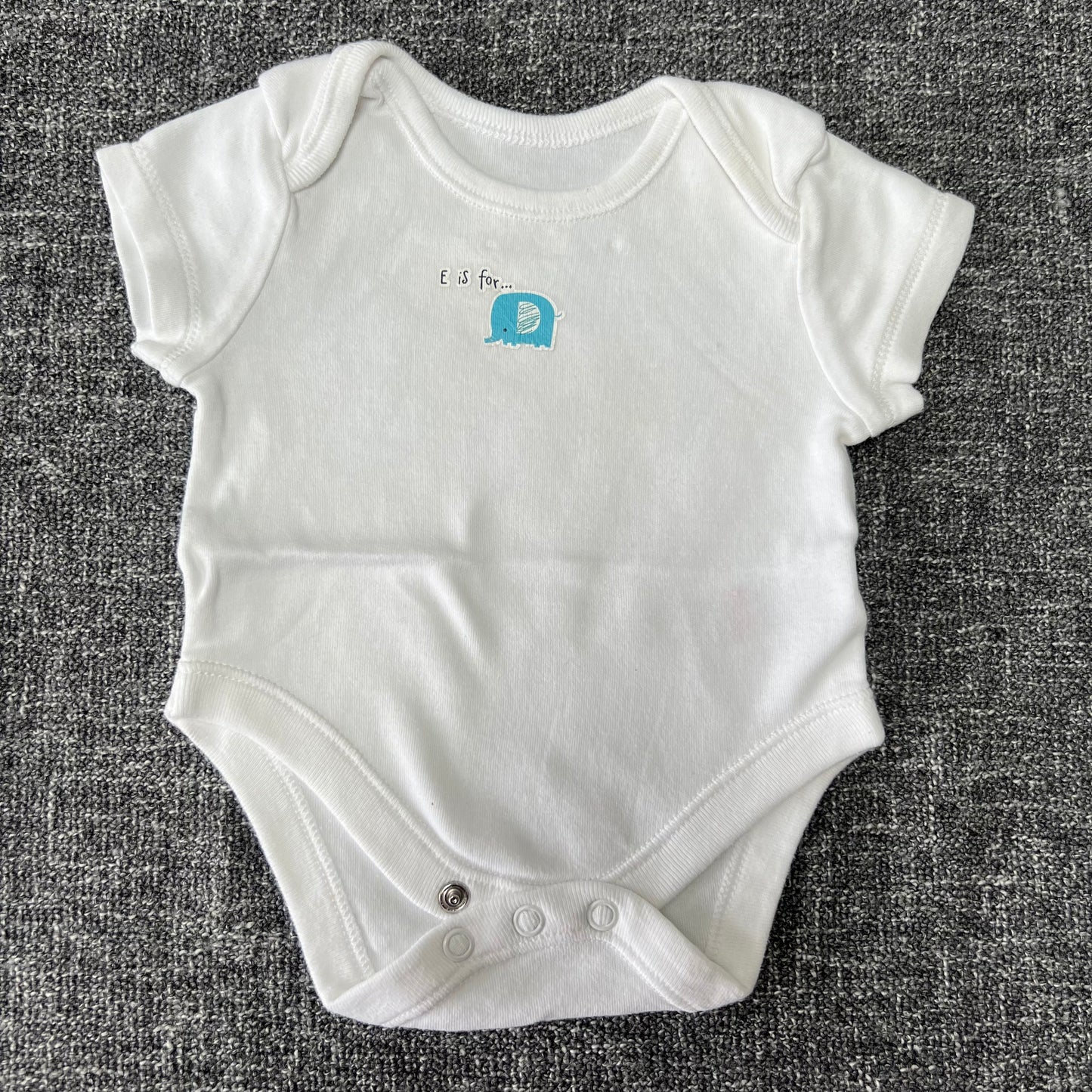 Boys Newborn White "E is for.." Elephant Short Sleeved Bodysuit