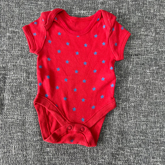 Boys Newborn Red With Blue Stars Short Sleeved Bodysuit