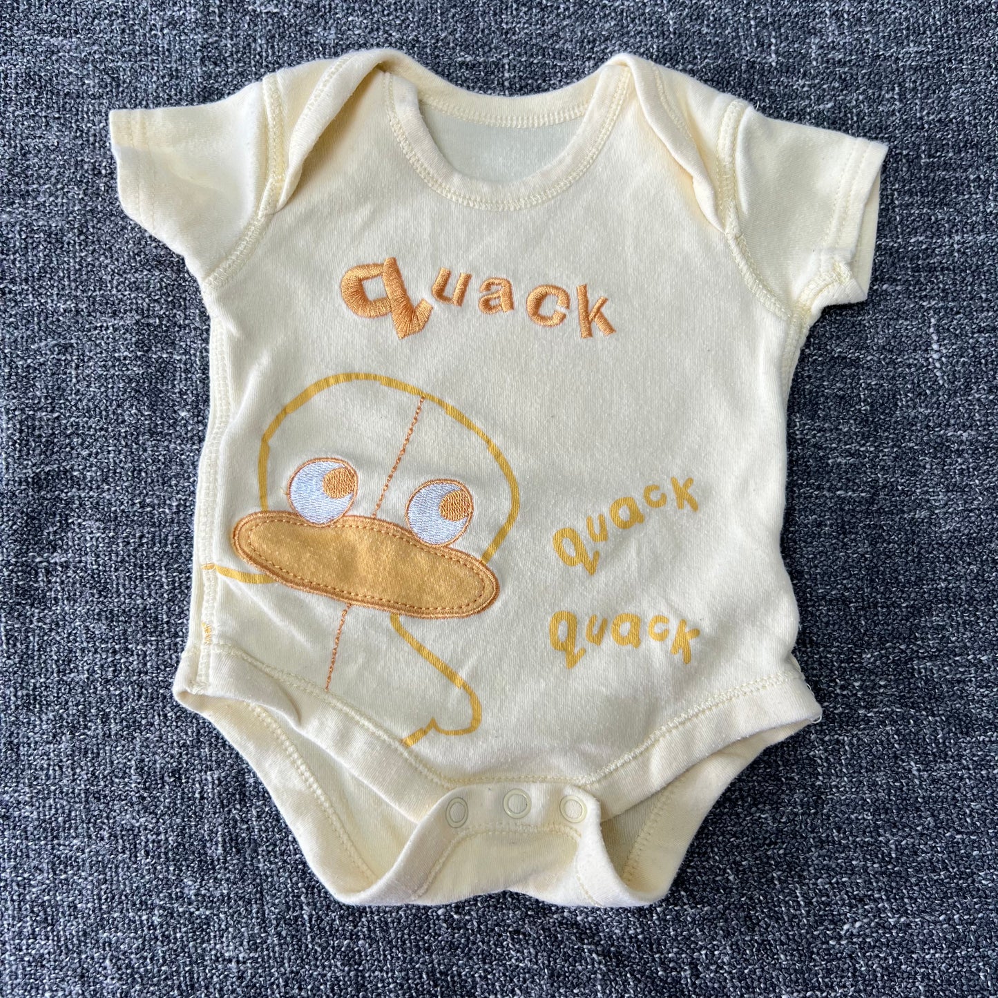 Boys Newborn Yellow Duck "Quack" Short Sleeved Bodysuit