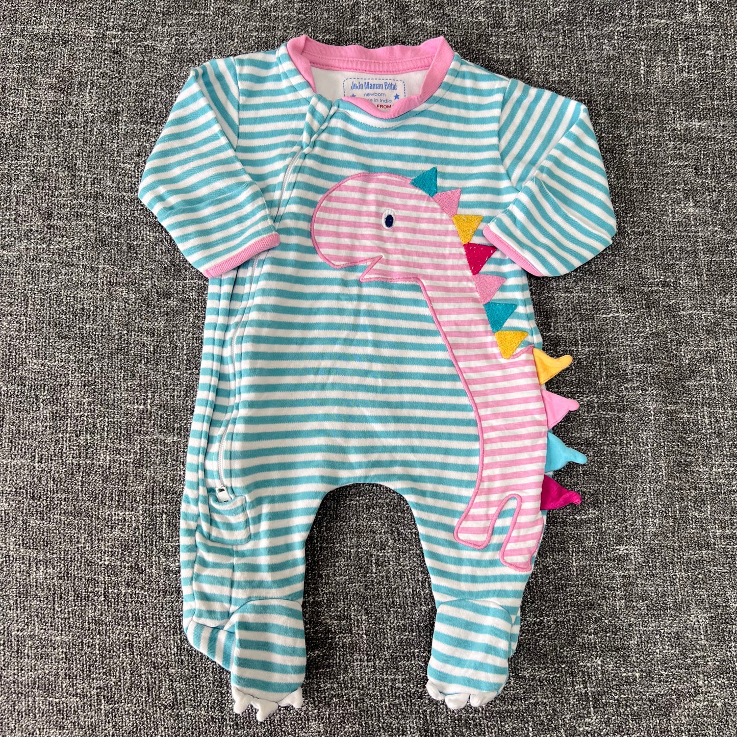 Girls Newborn Striped Dinosaur Sleepsuit