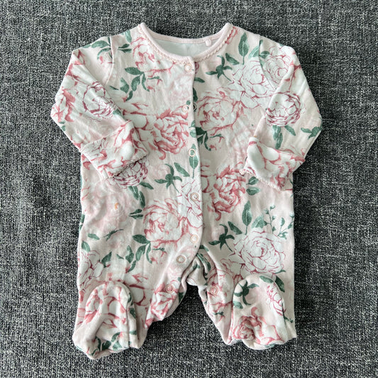 Girls Newborn Pink Floral Sleepsuit