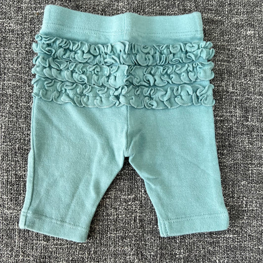 Girls Newborn Plain Green Leggings With Frills On The Bottom