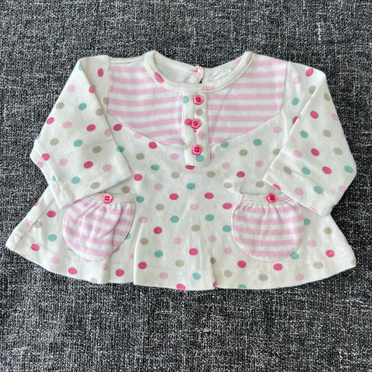 Girls Newborn White With Spots Long Sleeved Top