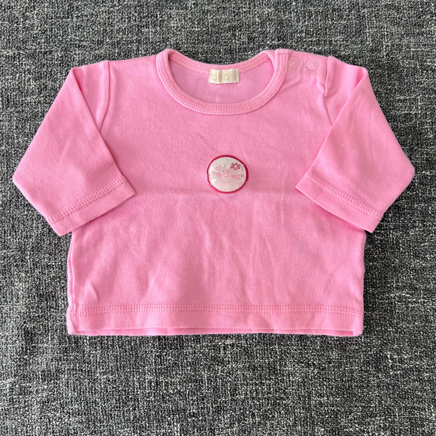 Girls Plain Pink Long Sleeved Top With Appliquéd Cat