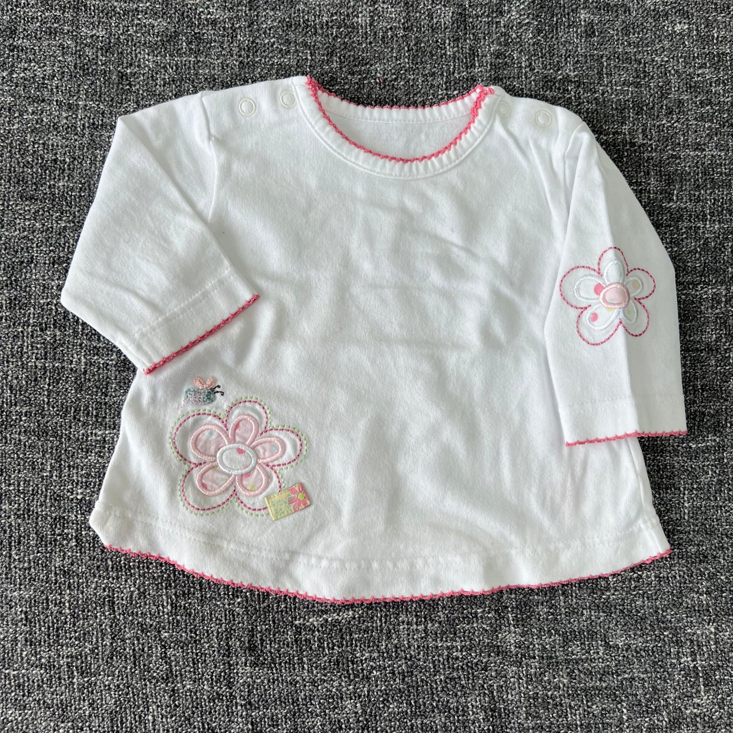 Girls Newborn White Long Sleeved Top With Embroidered Flowers