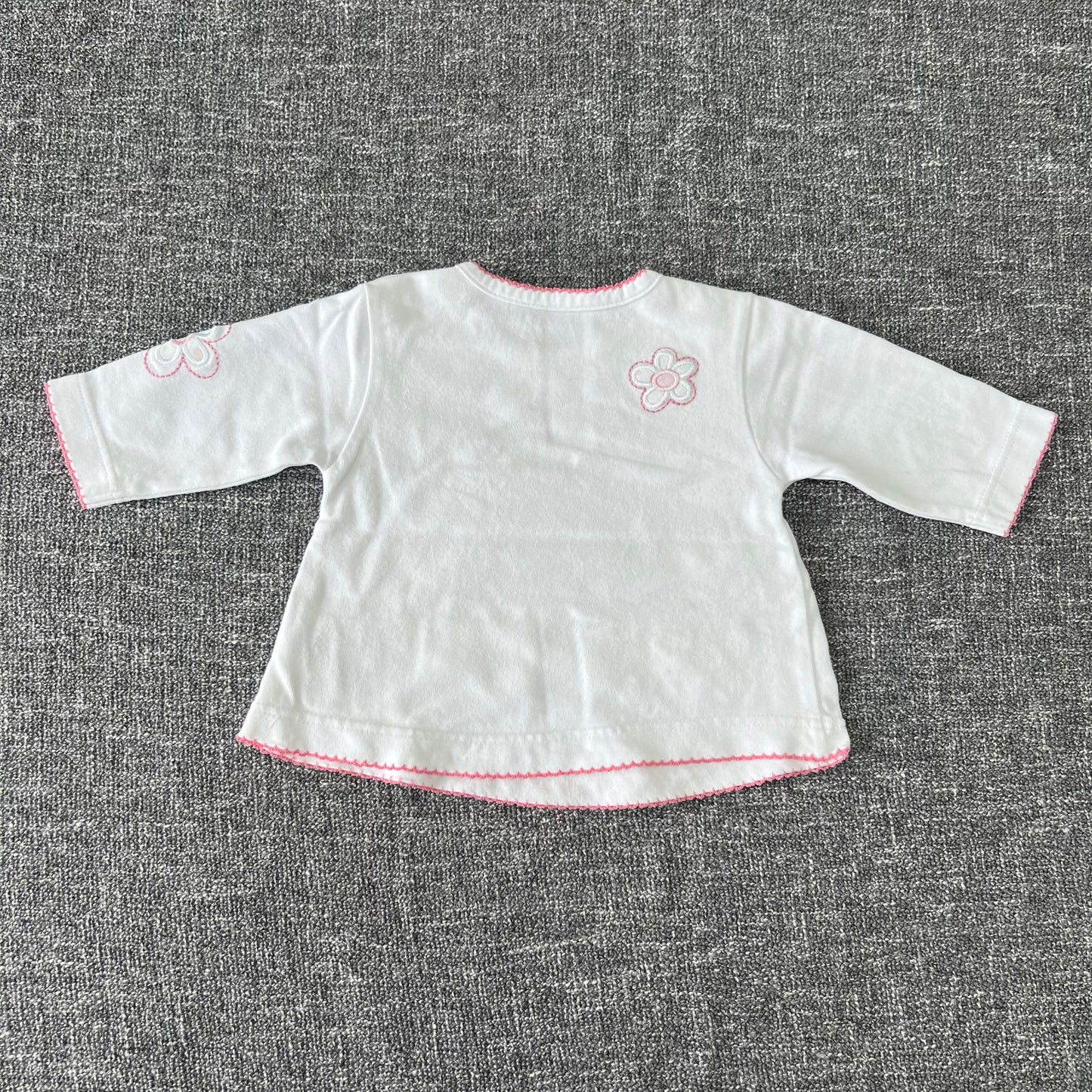 Girls Newborn White Long Sleeved Top With Embroidered Flowers