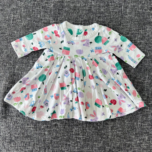 Girls Newborn White Patterned Long Sleeved Dress