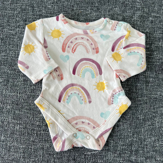 Girls Newborn Cream with Rainbows Long Sleeved Bodysuit