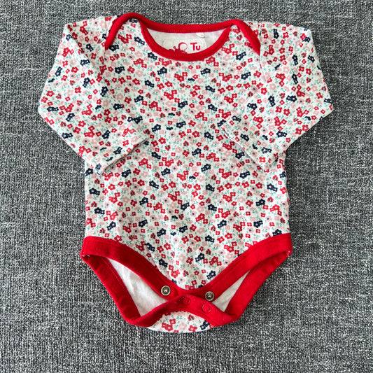 Girls Newborn Red & Blue Floral Long Sleeved Bodysuit