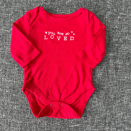 Girls Newborn Red "You are so loved" Long Sleeved Bodysuit